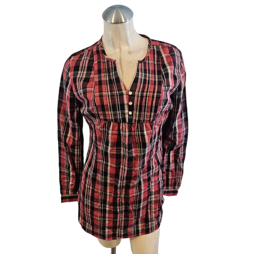 3/$25 Bit & Bridle Size S Red and Black Plaid Shirt